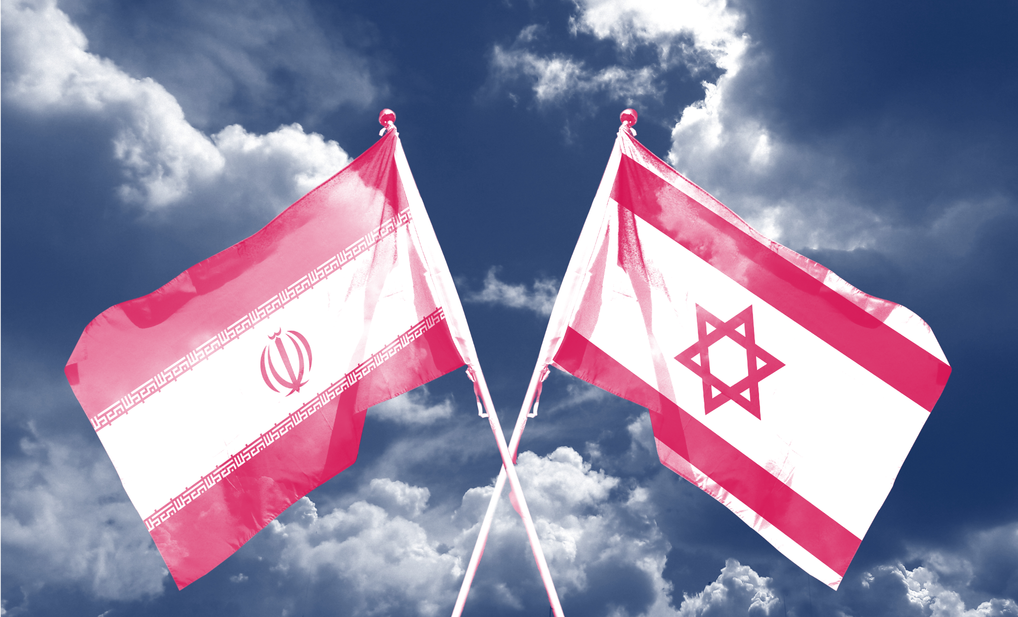 Picture depicts the Iranian and Israeli flags